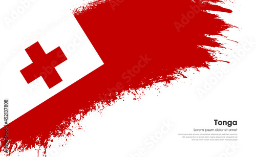 Abstract brush flag of Tonga country with curve style grunge brush painted flag on white background