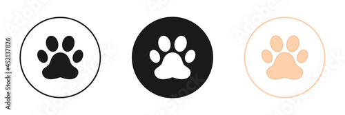 Animal paw icons set. Flat design. Vector illustration.