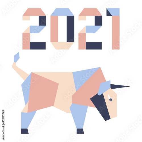 New Year Bull Ox Symbol 2021 Chinese Origami © aquamarine_paint