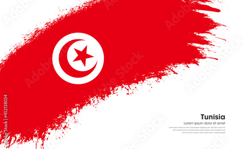 Abstract brush flag of Tunisia country with curve style grunge brush painted flag on white background