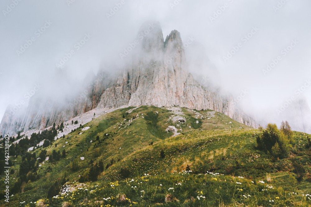 Big Thach mountain foggy landscape beauty in nature travel Caucasus mountains in Russia wilderness beautiful destinations moody weather scenery