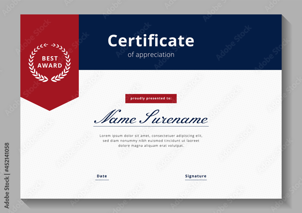 Obraz premium red and blue minimalist certificate design template