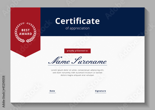 red and blue minimalist certificate design template