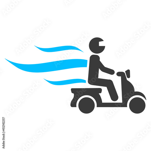 Fast motorbike courier icon with flat style. Isolated vector fast motorbike courier icon image on a white background.
