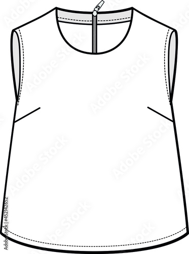 sleeveless top with zip closure on the back fashion flat sketch vector illustration