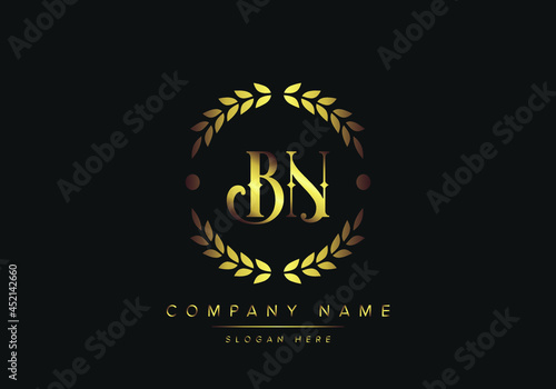 letters BN monogram logo, gold color, luxury style, Vector Illustration photo