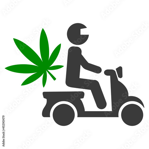Marijuana motorbike delivery icon with flat style. Isolated vector marijuana motorbike delivery icon image on a white background.