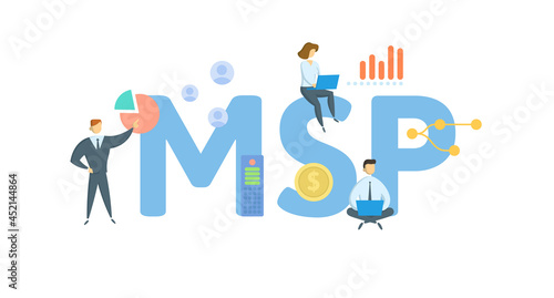 MSP, Managed Service Provider. Concept with keyword, people and icons. Flat vector illustration. Isolated on white.