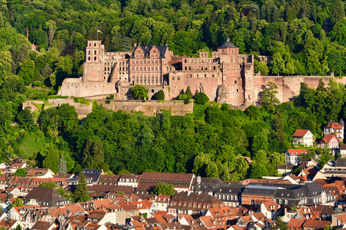 The historic castle of Heidelberg with a part of the Old downtown. Germany. photo