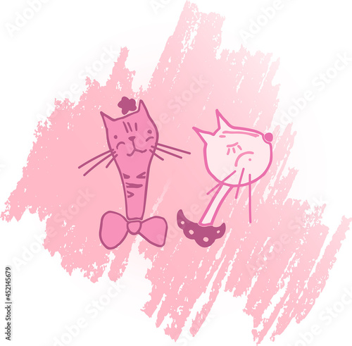 Vector illustration of cats in love for a romantic day. Pictures of cats in vector format for the design of a romantic celebration, postcards, posters, invitations, hot stand, souvenirs.
