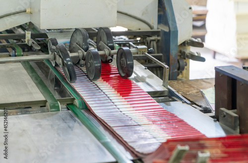 The offset press in the production process in the printing factory