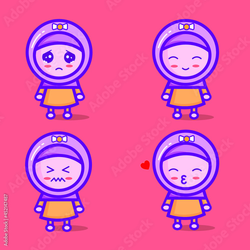 set of cute Muslim characters with different expression