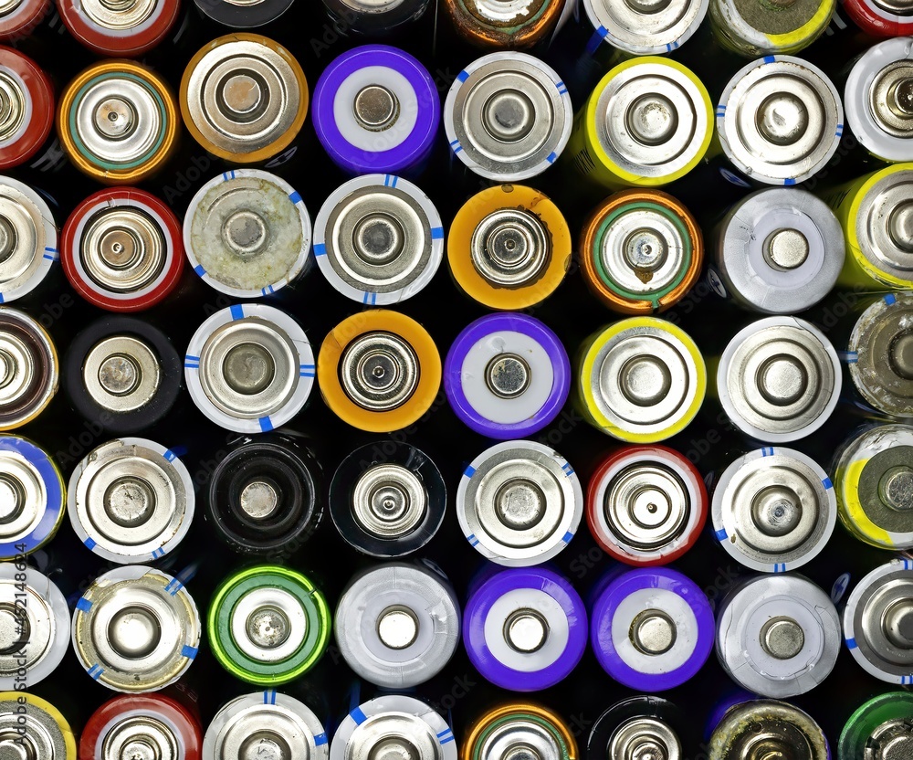wallpaper of used batteries, class AA of various colors in square format wallpaper of used batteries, class AA of various colors in square format