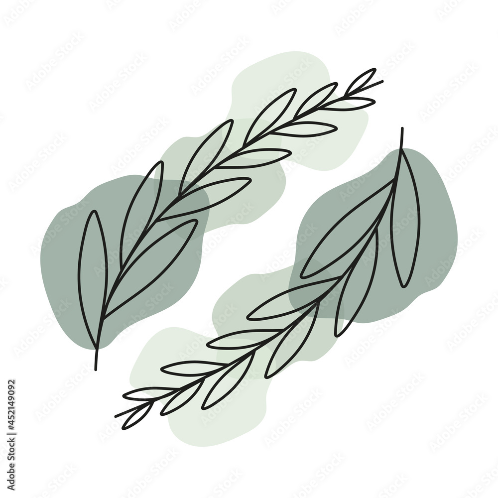Vector abstract leaf illustration using for logo, wedding, stories, posters. Two minimal modern leaves. Doodle Leaves art with spots. Botanical vector logo print. Vector abstract leaf illustration using for logo, wedding, stories, posters. Two minimal modern leaves. Doodle Leaves art with spots. Botanical vector logo print.