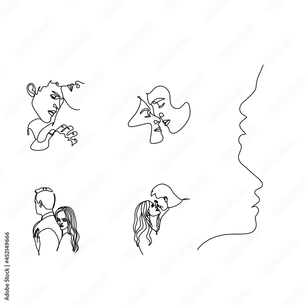 Obraz premium Couple line art. Man and woman one line drawing vector. Abstract minimal elegant logo