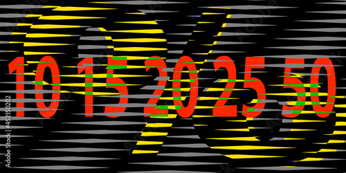 Percentage sign from uneven stripes and row of 10 15 20 25 50  numbers, values for your choise in different layer. Template for your sale discount background.