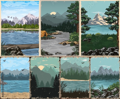 Nature landscapes colorful posters
