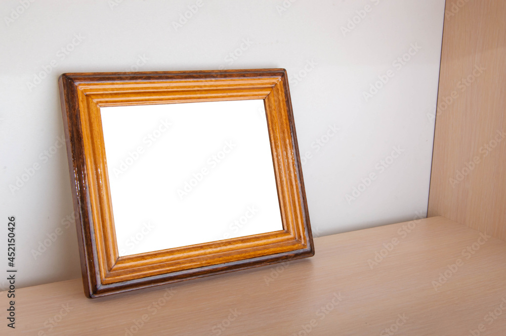 Blank mockup of photo wood frames on shelf Blank mockup of photo wood frames on shelf