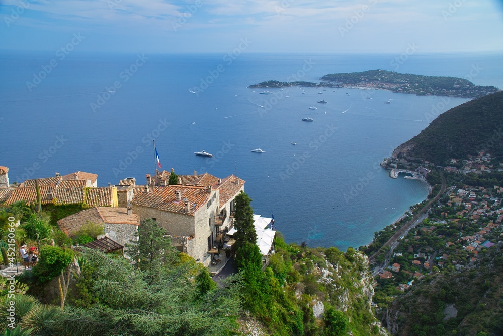 View of Mediterranean sea from the hill top town of Eze in France