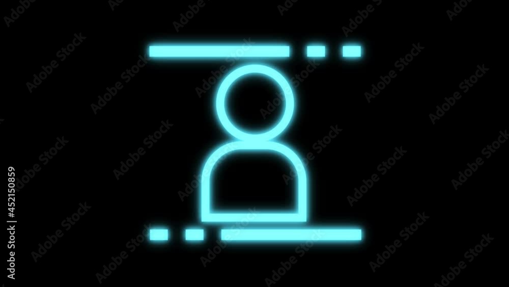 Web user or account icon with blue neon light in blinking effect. loop 4k motion graphics isolated on black background. concept for web or account symbol and animation. Web user or account icon with blue neon light in blinking effect. loop 4k motion graphics isolated on black background. concept for web or account symbol and animation.