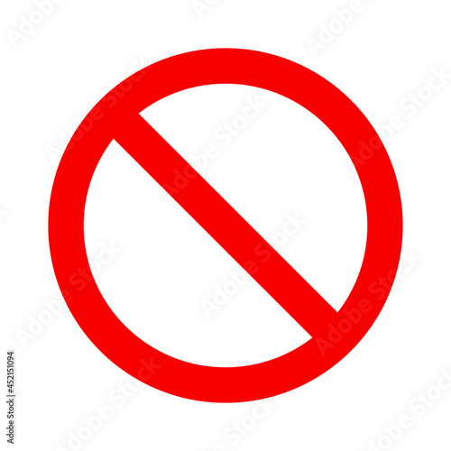 No symbol. Prohibition sign. Not allowed icon. Red interdictory circle with a 45-degree diagonal line inside the circle from upper-left to lower-right or backslash photo
