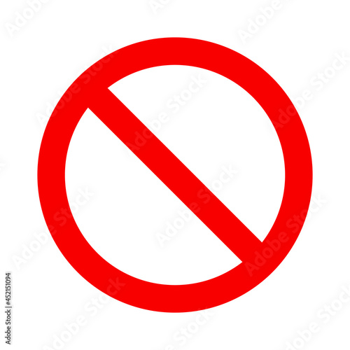 No symbol. Prohibition sign. Not allowed icon. Red interdictory circle with a 45-degree diagonal line inside the circle from upper-left to lower-right or backslash