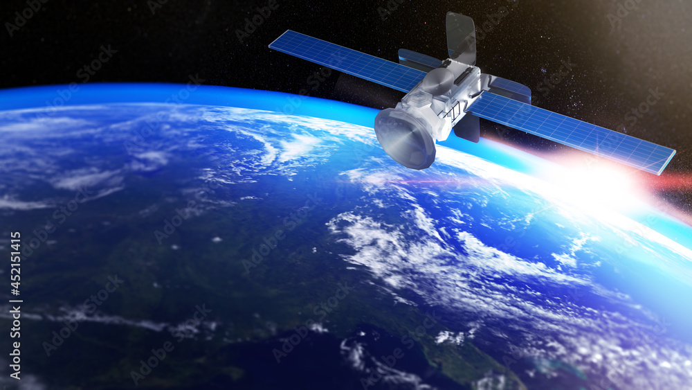 Obraz premium Technology communication image global navigation satellite system,standard generic term for satellite navigation systems,GNSS,3d rendering