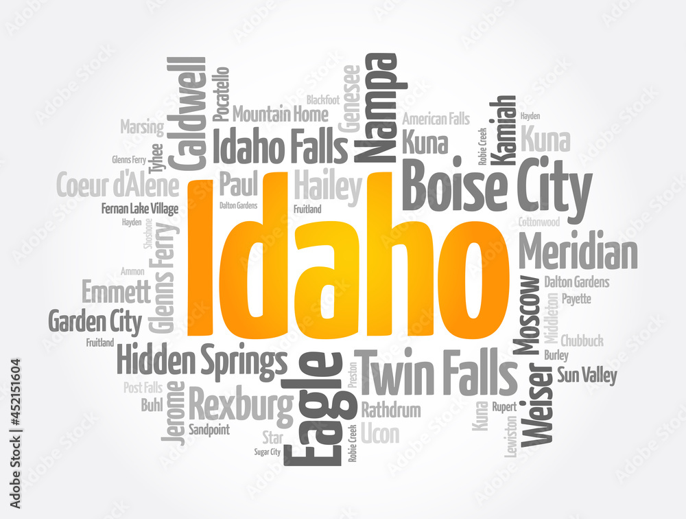 List of cities in Idaho USA state, word cloud concept background List of cities in Idaho USA state, word cloud concept background