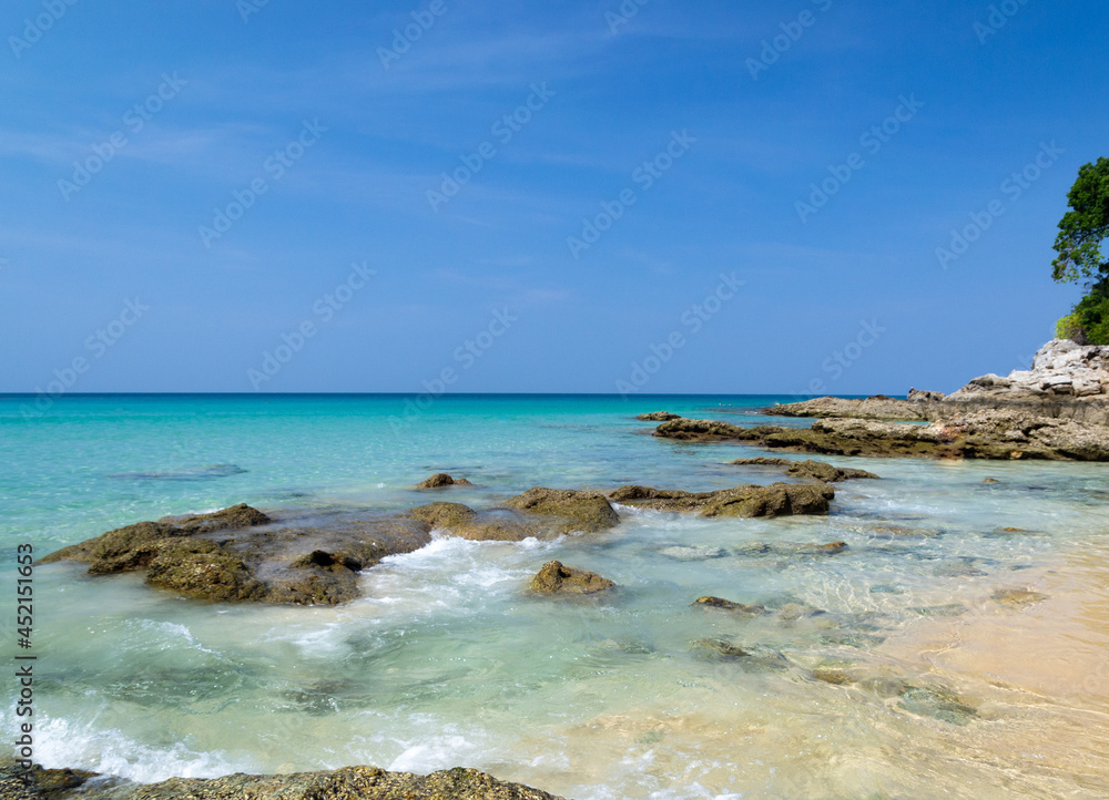sea, surin beach, beach, stones, phuket, thailand, blue sky