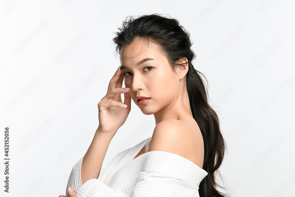 Beautiful young asian woman with clean fresh skin on white background, Face care, Facial treatment, Cosmetology, beauty and spa, Asian women portrait. Beautiful young asian woman with clean fresh skin on white background, Face care, Facial treatment, Cosmetology, beauty and spa, Asian women portrait.