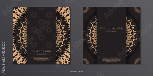 Stylish vector design postcard in black with vintage patterns. Stylish invitation with dewy ornament.