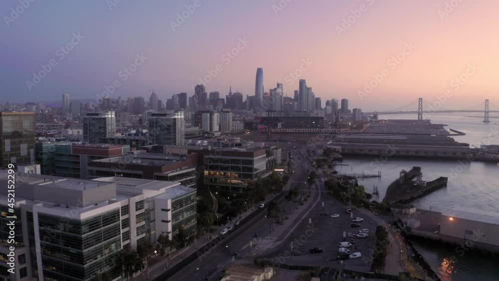 Aerial: San Francisco skyline and Central Basin at sunrise, California, USA Aerial: San Francisco skyline and Central Basin at sunrise, California, USA