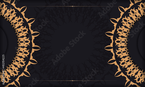 Template for print design invitation card with vintage ornament. Black vector banner with luxury monogram ornaments and text place.