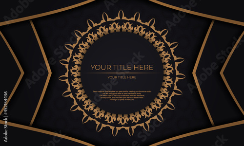 Vector design of invitation card with vintage patterns. Black banner with luxurious monogram ornaments for your design.