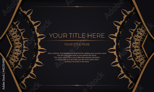 Vector design of invitation card with vintage ornament. Black banner with luxurious monogram ornaments for your design.