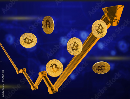 Foto 3d Bitcoin Stock Growth success concept