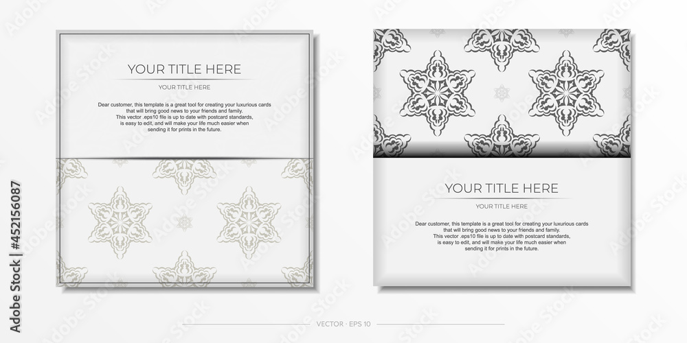 Vector preparation of invitation card with dewy patterns.Stylish template for print design postcard in white color with monograms Vector preparation of invitation card with dewy patterns.Stylish template for print design postcard in white color with monograms