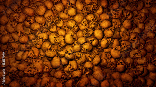 Tableau sur toile Apocalyptic scenery with human skulls. 3D rendering