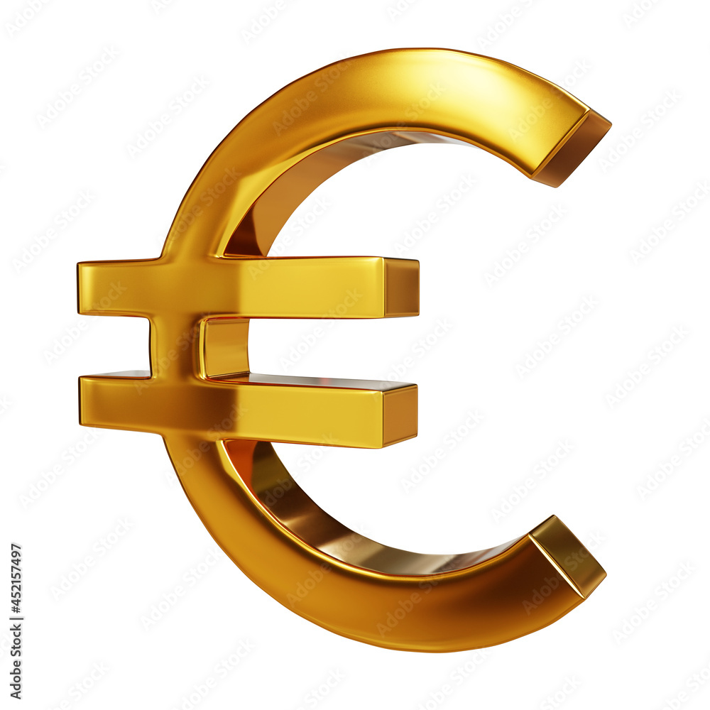 Obraz premium Golden Euro currency sign isolated on white background. 3D illustration.