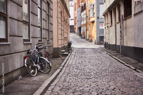 Fototapeta Naklejka Na Ścianę i Meble -  Danish street, in the Oslo on a quiet Monday Morning. Denmark Europe.