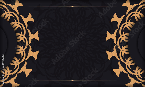 Template for print design invitation card with vintage ornament. Black vector banner with luxury greek ornaments and text place.