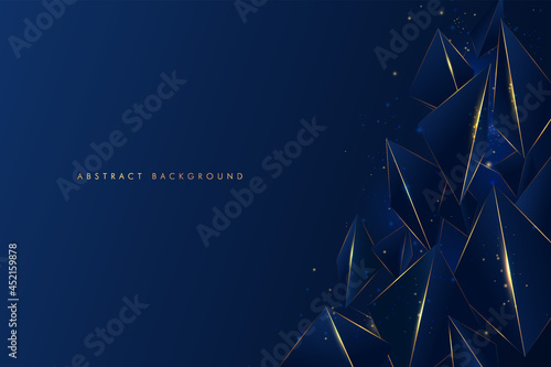 Abstract low polygonal pattern luxury golden line with dark navy blue template background with copy space. Luxury and elegant. Premium style for poster, cover, print, artwork. Vector illustration