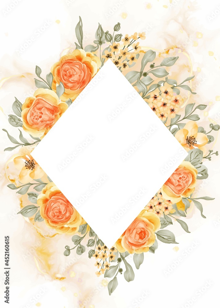 talitha rose flower frame background with white space diamond, rose orange yellow