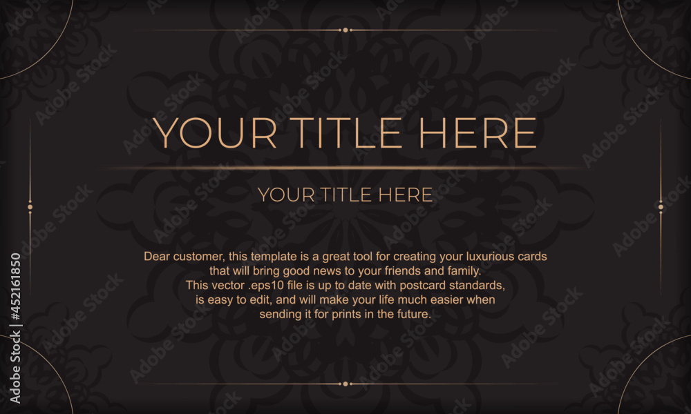 Print-ready invitation design with luxurious ornaments. Black banner template with Greek ornaments and place for your text. Print-ready invitation design with luxurious ornaments. Black banner template with Greek ornaments and place for your text.