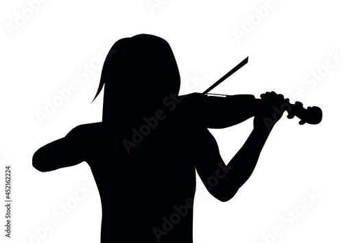 Silhouette of a girl playing the violin on a white background