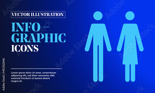 Graphic element  icons of woman and man . For presentation at work  in office. For web  banner  graphic template  graphic design  etc.