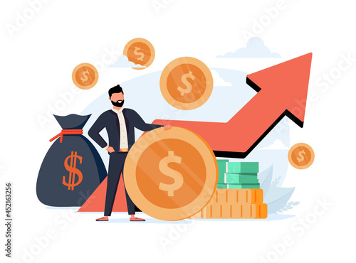 Income growth and profit earnings as financial progress tiny person concept. Symbolic upward arrow as salary, deposit.