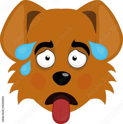 Vector illustration of an emoticon of a cartoon dog's face, exhausted and with his tongue out