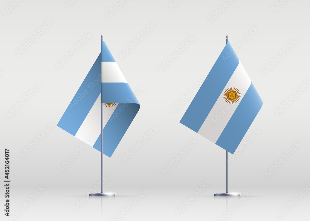 Argentina flag state symbol isolated on background national banner. Greeting card National Independence Day of the Argentine Republic. Illustration banner with realistic state flag.