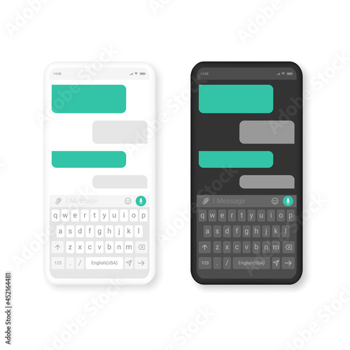 Design of a mobile application chat dialog box template. UI UX elements for web design.